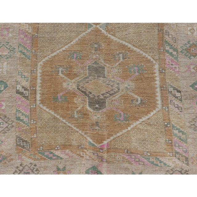 Mid 20th Century Unique & Colorful Turkish Kars Runner With Tribal Designs and Geometric Motifs For Sale - Image 5 of 12