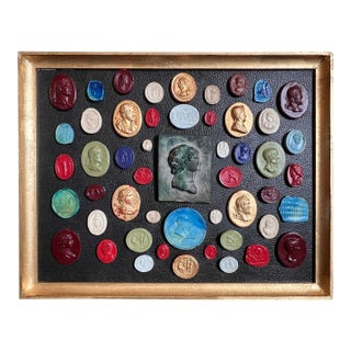 #158 Grand Tour Revival Multicolor Intaglio Arrangement on the Leather Board and in Gilt Frame For Sale