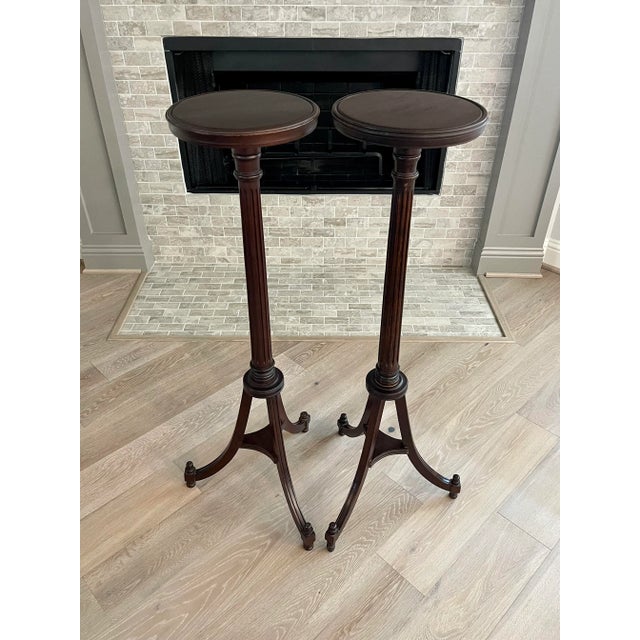 Tall 19th Century English Georgian Gothic Mahogany Candle Stands - a Pair For Sale - Image 12 of 12