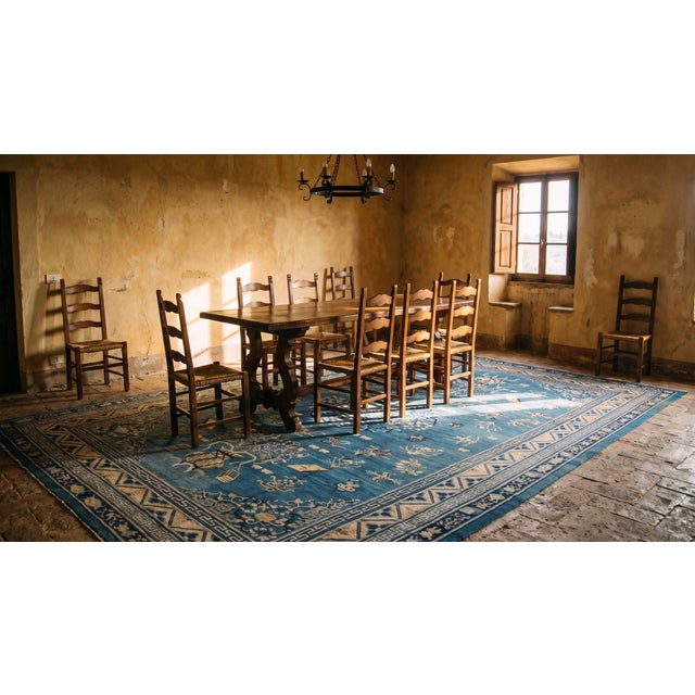 Textile Elegant Royal Blue Color With Delicate Floral Design Antique Chinese Peking Rug For Sale - Image 7 of 7