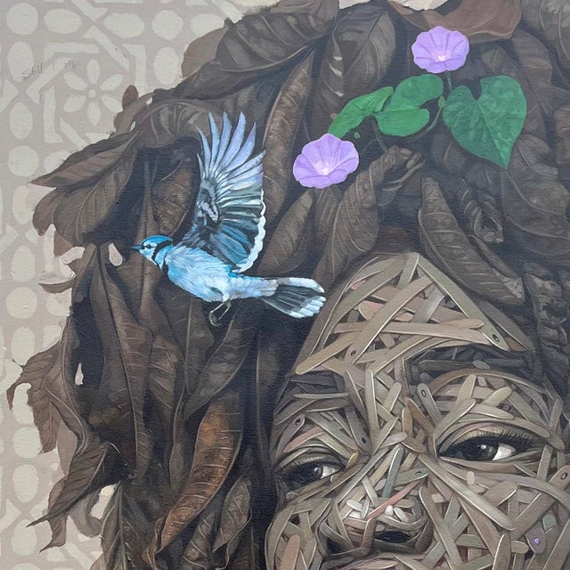 Still I Rise (2) by Ifeoluwa Alade | Acrylic and glow in the dark medium on canvas of a woman with textured hair. For Sale - Image 4 of 5