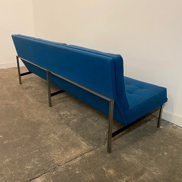 Mid 20th Century Florence Knoll Parallel Sofa Blue and Chrome For Sale - Image 5 of 8