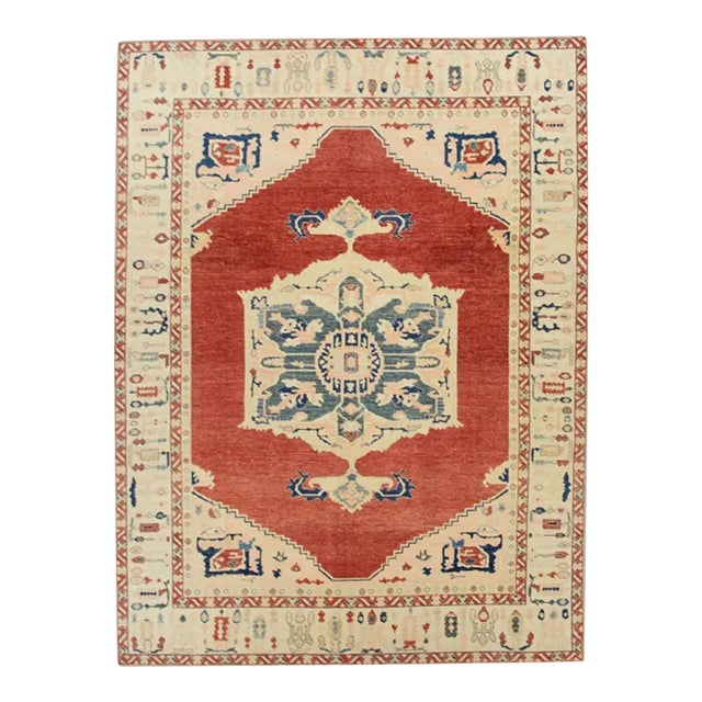 Cream & Red Fine Woven Turkish Oushak Rug 9' X 12'4" For Sale