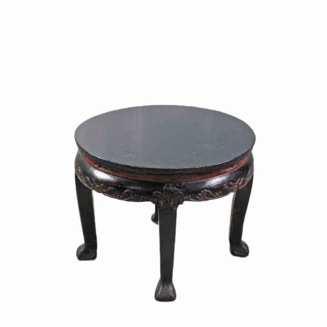 Antique Chinese Round Black Accent Table For Sale - Image 9 of 9