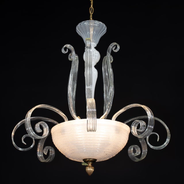 Mid 20th Century Mid‑Century Italian Martinuzzi-Inspired Pulegoso and Lattimo Murano Chandelier For Sale - Image 5 of 18