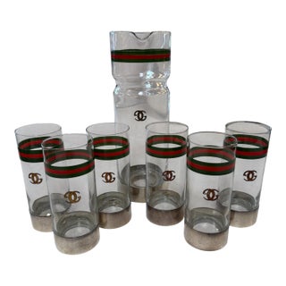 Vintage Gucci Barware Set Pitcher Carafe & High Ball Glasses For Sale