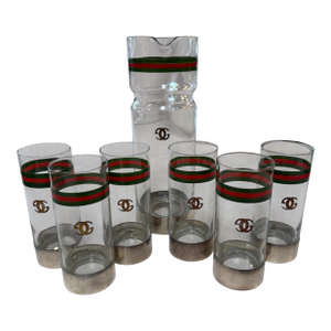 Vintage Gucci Barware Set Pitcher Carafe & High Ball Glasses