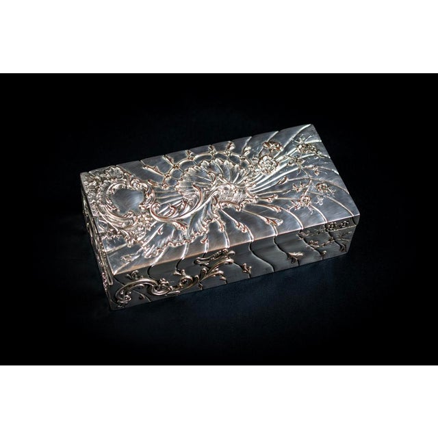 Rococo Rectangular Box in Repoussé Silver-Plated Metal by Victor Saglier, 1860 For Sale - Image 3 of 13