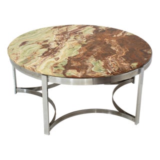 Circular Onyx Coffee Table with Steel Frame, Italy, 1990 For Sale
