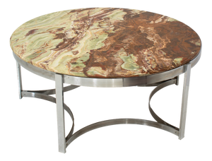 Circular Onyx Coffee Table with Steel Frame, Italy, 1990