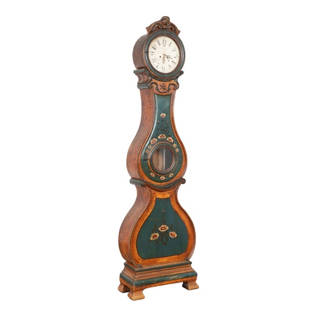 19th Century Hand Painted Swedish Mora Grandfather Clock For Sale