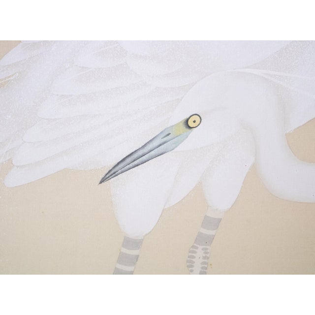 C. 1970s Japanese Style Monochrome Silk Screen "Egrets and Moon" For Sale - Image 10 of 18