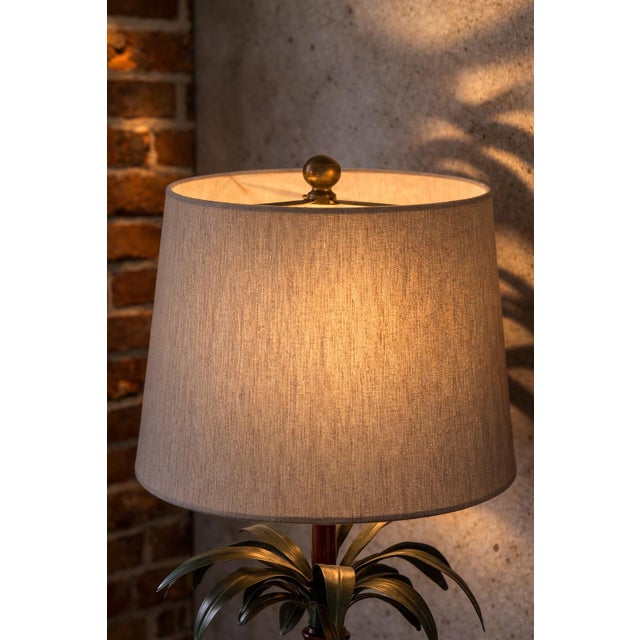 Metal Late 20th Century Solid Metal Pineapple Table Lamp With Scroll Base and Original Gray Shade For Sale - Image 7 of 12