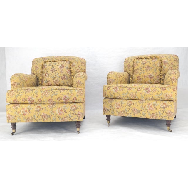 Pair of Gold & Pink Floral Silk Like Upholstery Kravet Lounge Chairs MINT For Sale - Image 4 of 10
