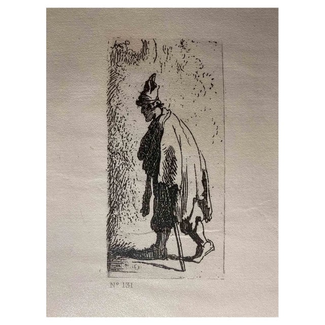 After Rembrandt, Beggar with a Stick, Etching, 19th Century For Sale