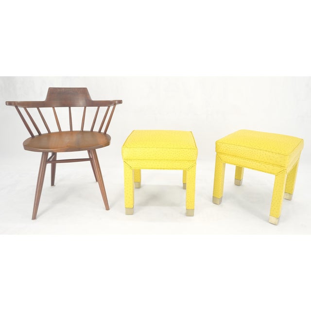 Billy Baldwin Pair of Lemon Yellow Faux Ostrich Skin Leather Square Window Hall Benches For Sale - Image 4 of 6