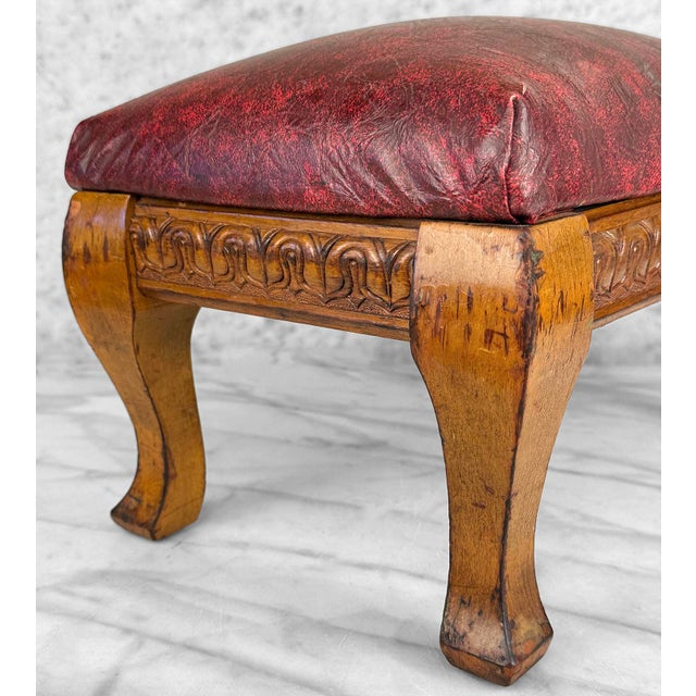 Antique Edwardian Maple Carved Footstool Ottoman For Sale - Image 9 of 11
