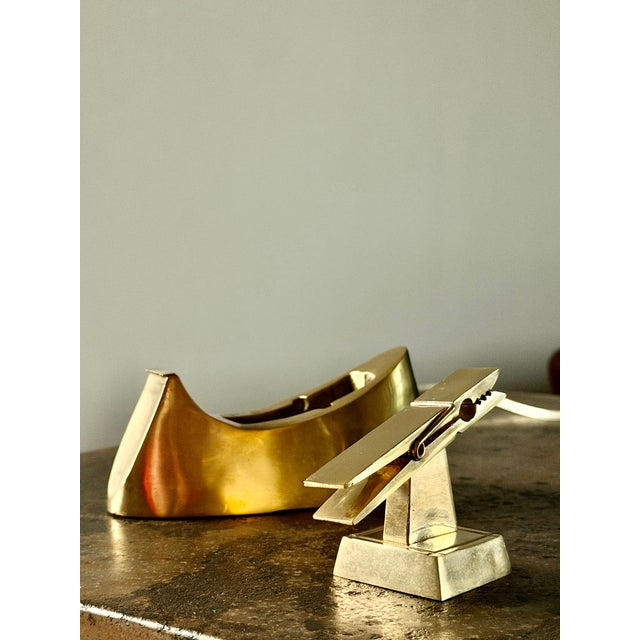 Brass Cast Brass Tape Dispenser + Brass Clothespin Card Holder, Set of 2 For Sale - Image 8 of 17