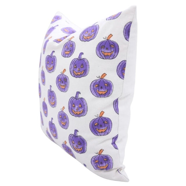 Contemporary Fabdivine Halloween Pumpkin Block Print Pillow Cover Handmade Cotton Throw Cushion for Festive Home Décor Size-20x20 For Sale - Image 3 of 6