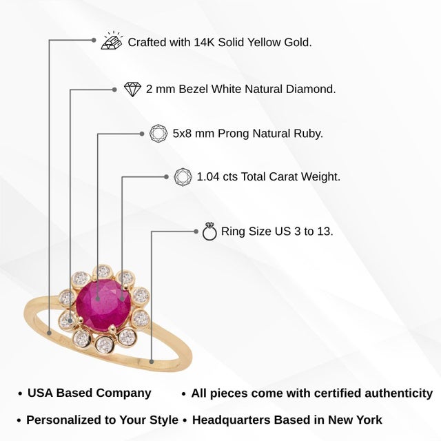 Victorian-Style 14k Yellow Gold 1.04ct Ruby & Diamond Halo Cluster Flower Ring Size 8 For Sale - Image 12 of 17