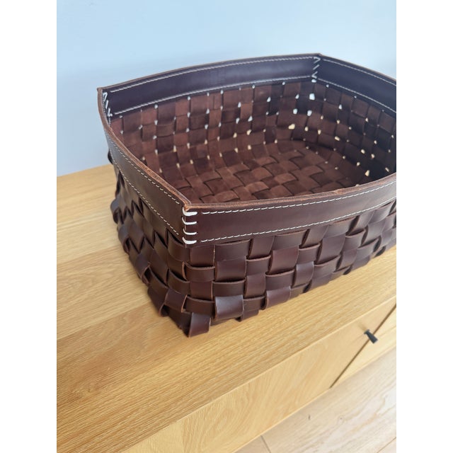 Animal Skin Contemporary Arte & Cuoio “Intrecci” Woven Leather Storage Basket For Sale - Image 7 of 10
