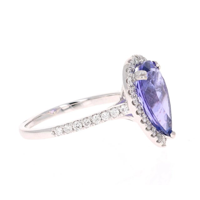 Contemporary 4.24 Carat Pear Cut Tanzanite Diamond 14 Karat White Gold Engagement Ring, Size 7 For Sale - Image 3 of 7