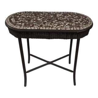 One of a Kind ~ 1940s Boho Chic Mosiac WIcker Table For Sale