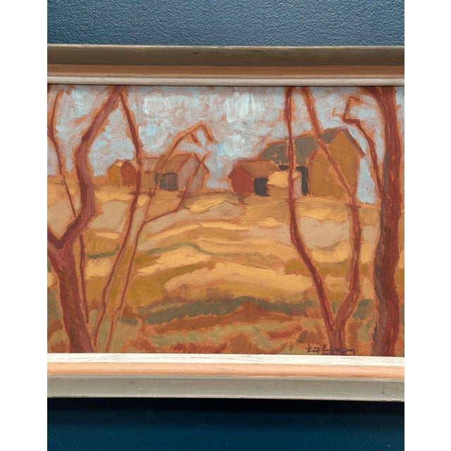 Mid-Century Modern Autumn Landscape, 1950s, Oil Painting on Panel, Framed For Sale - Image 3 of 17