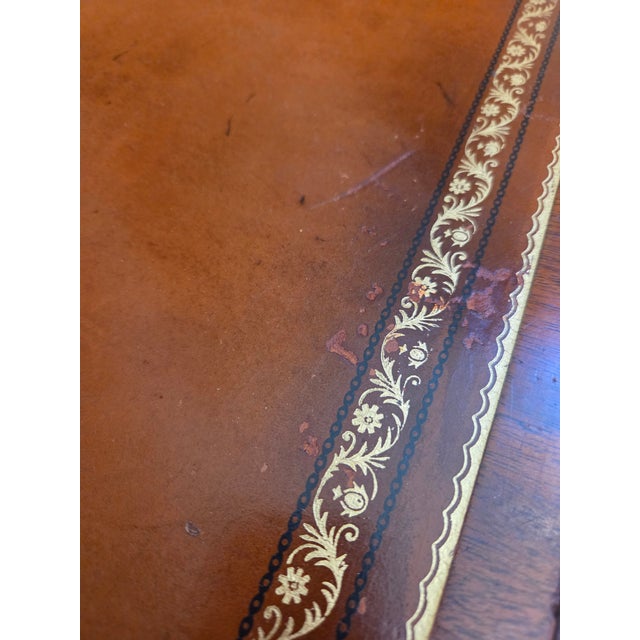Vintage Leather Top Embossed Game Card Table For Sale - Image 12 of 13