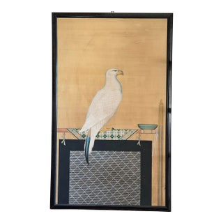 1920s Large Japanese Showa Period Falcon (Taka) Byōbu Screen Panel Nihonga Painting of Hawk on Perch, Framed Wall Art For Sale