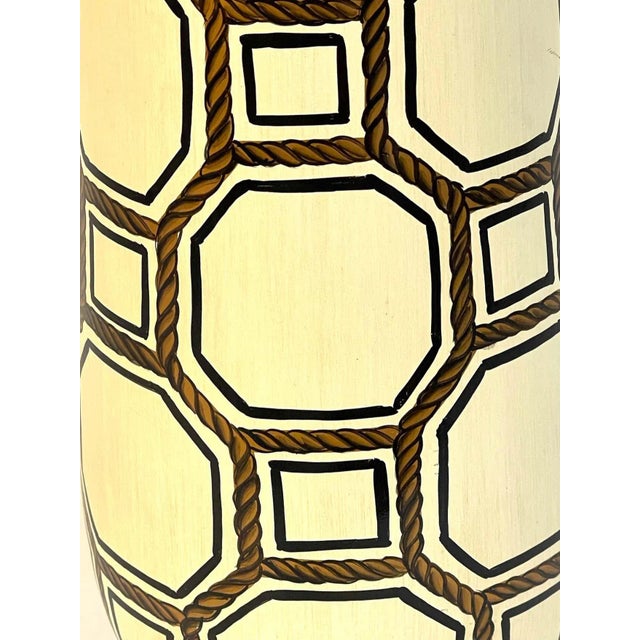 Wood 1960s Italian Pottery Geometric Rope Vignette Lamps, Manner of Gio Ponti - A Pair For Sale - Image 7 of 10