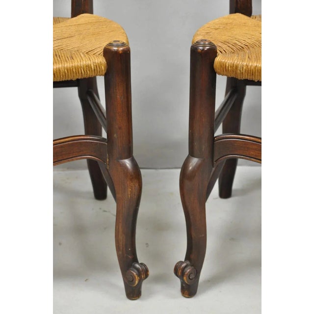 Brown Antique William & Mary Style Carved Walnut Rose Rush Seat Side Chairs - A Pair For Sale - Image 8 of 11