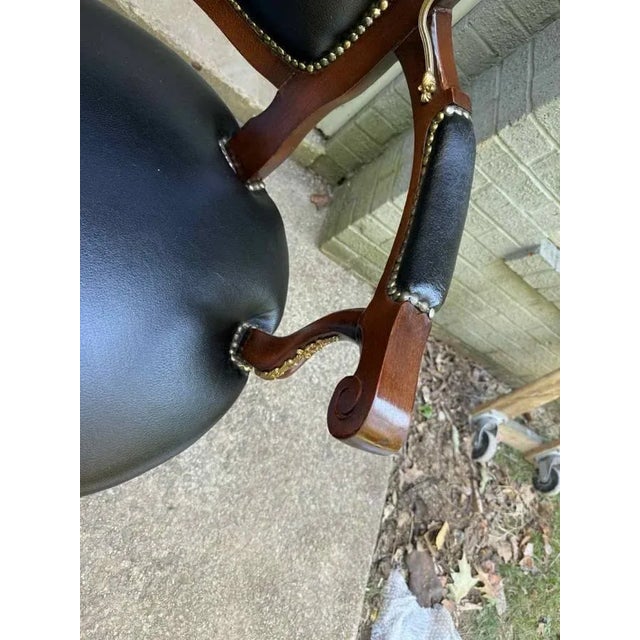 20th Century Vintage French Louis XV Style Brass Nail Studded Upholstered Vinyl Executive Office Chair For Sale In Washington DC - Image 6 of 15