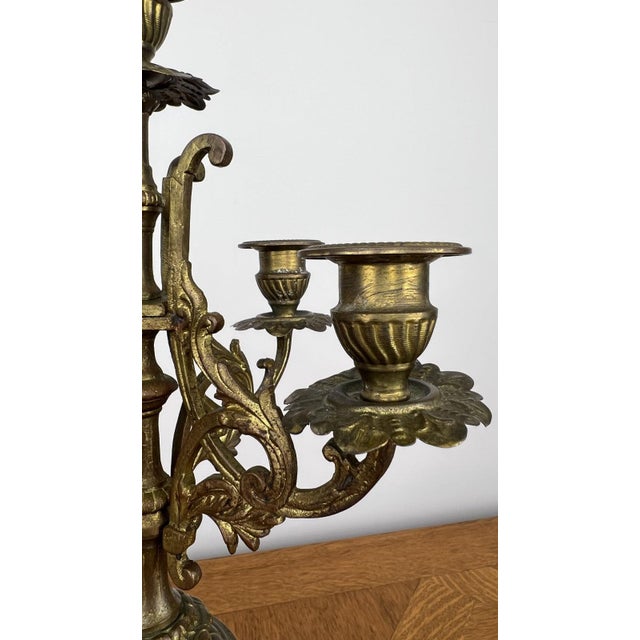 French Style Five-Arm Candleholders in Brass, Set of 2 For Sale - Image 9 of 18