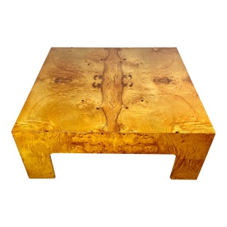 1970s Modern Milo Baughman Style Burlwood Square Coffee Table For Sale