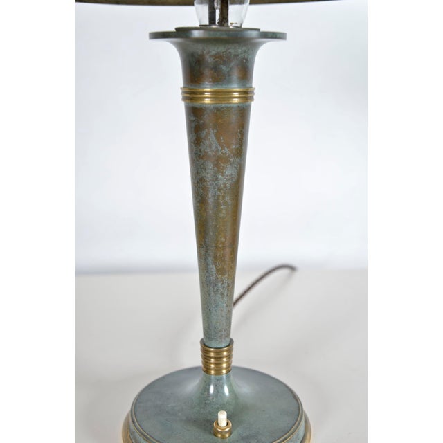 French Art Deco Verdigris Green Brass Mushroom Desk Light, 1930s For Sale - Image 9 of 18