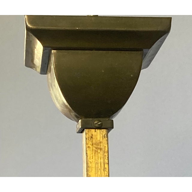 Antique Arts & Crafts Mission 4-Light Brass Chandelier With Colorful "Slag Glass" Shades For Sale - Image 9 of 9