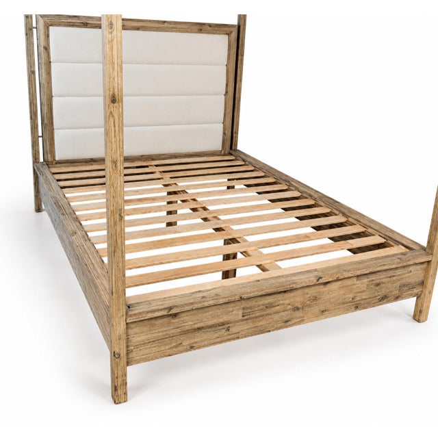Contemporary Natural Acacia & Ivory Upholstered Canopy Queen Bed For Sale - Image 3 of 6