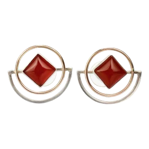 Vintage Yumi Ueno Retro Geometric Gold, Silver, & Carnelian Earrings