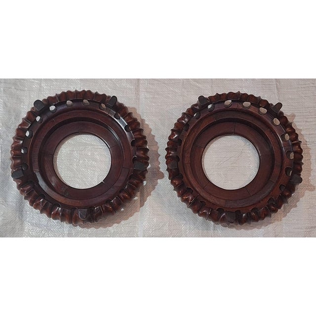 Pair of Vintage Chinese Carved Hardwood Vase Stands For Sale - Image 4 of 10
