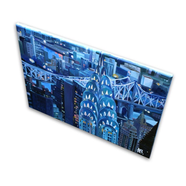"Blues Over New York City Chrysler Building" Contemporary Acrylic Cityscape Painting by Natalia Bessonova For Sale - Image 4 of 4