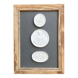 Italian Plaster Intaglios in 1880s Pine Frame For Sale