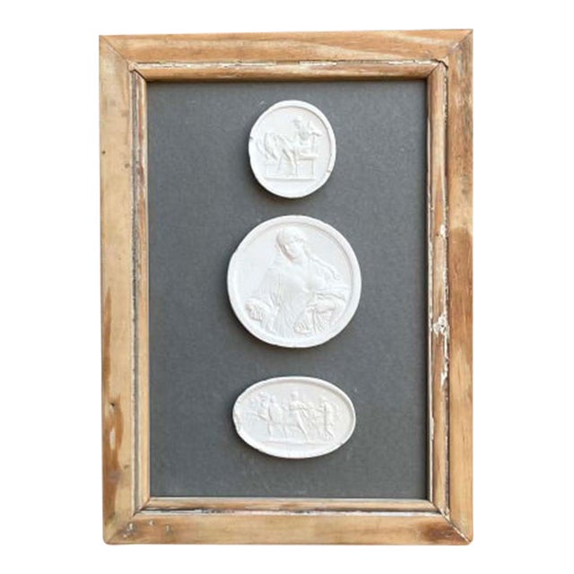 Italian Plaster Intaglios in 1880s Pine Frame For Sale