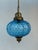 Italian 1960s Vintage Optic Coin Dot Blue Glass Lantern With Brass Canopy For Sale - Image 3 of 11