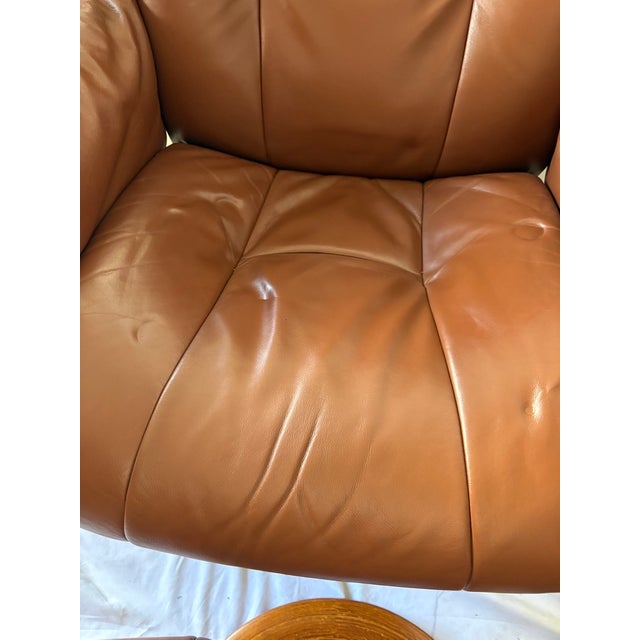Vintage Ekornes Leather Stressless Recliner With Swing-Out Table For Sale - Image 12 of 17