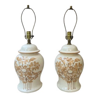 Vintage Hand Painted French Country Floral Ginger Jar Lamps, a Pair For Sale