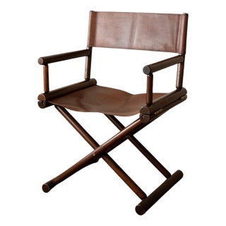 Italian Modern Directors Chair in Wood & Leather, 1980s For Sale