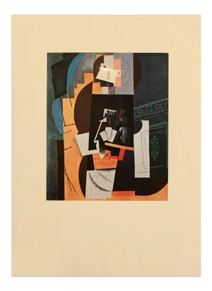 1960s After Pablo Picasso "Card Player" (1913-1914) Abstract Painting, Vintage Print