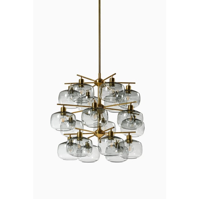 Large ceiling lamp in brass and glass by holger johansson, 1952 additional information: material: brass and glass style:...