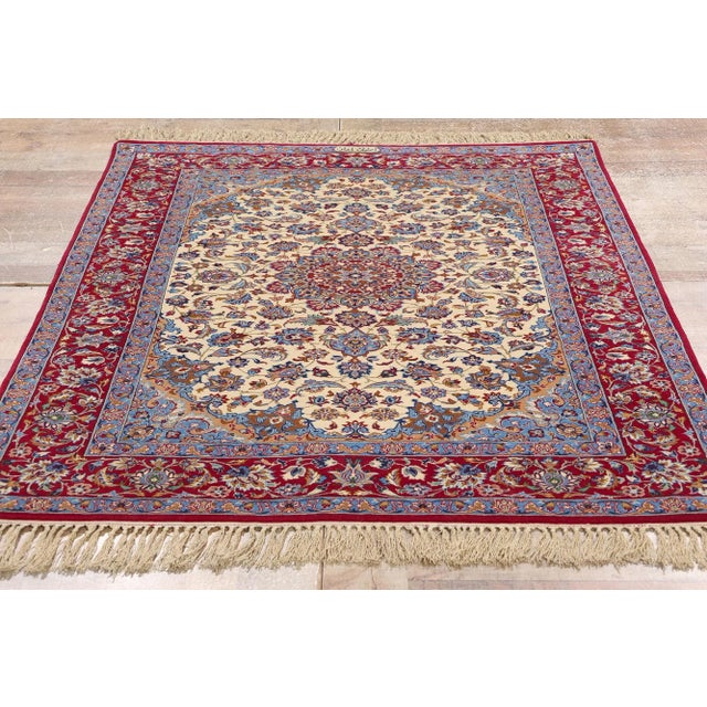 Signed Vintage Persian Isfahan Rug - 03'08 X 05'02 For Sale - Image 9 of 10